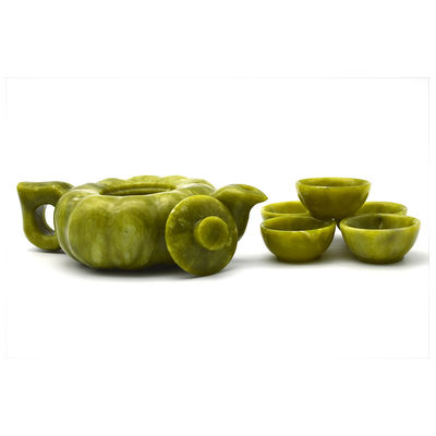 Set de théière de jade artisanale traditionnelle chinoise avec 6 tasses et 1 plaque de jade Collection de pierres précieuses d'édition limitée
