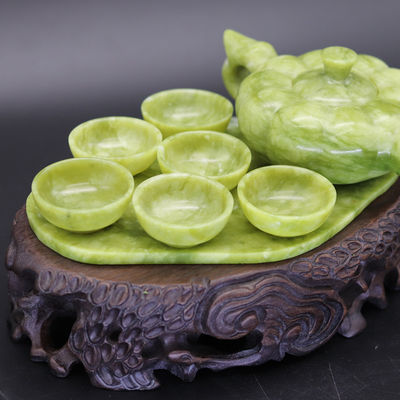 Set de théière de jade artisanale traditionnelle chinoise avec 6 tasses et 1 plaque de jade Collection de pierres précieuses d'édition limitée