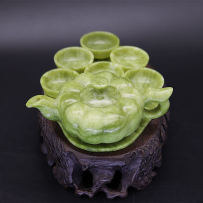 Set de théière de jade artisanale traditionnelle chinoise avec 6 tasses et 1 plaque de jade Collection de pierres précieuses d'édition limitée
