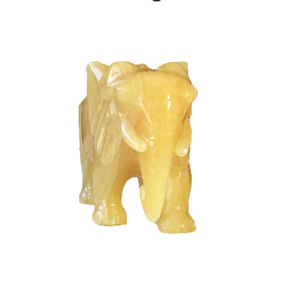 Statue en pierre de l'éléphant de topaze sculptée à la main de 18 cm Statue en cristal pour la décoration intérieure