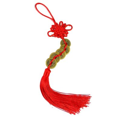 Technique de sablage Le Feng Shui chinois Le nœud rouge avec cinq pièces anciennes Symbole de richesse et de santé