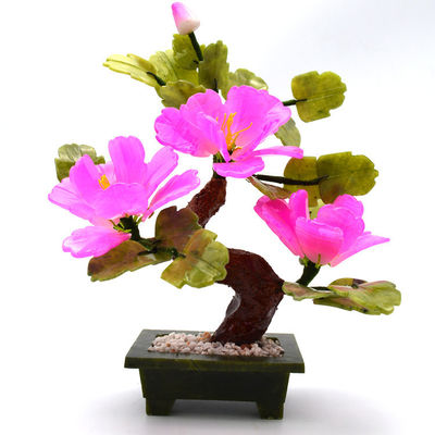 Logo personnalisé Disponibled Chinese Jade Stone Fleur Trees Rouge Décoratif Fleur Crystal Trees pour le B2B Marke