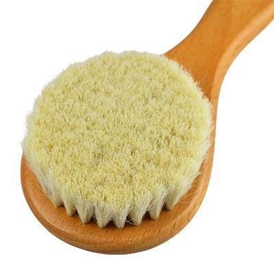 Natural Soft Bristles laine brosse sèche poignée en bois brosse à cheveux de bébé logo personnalisé nettoyage du visage et du corps outil de bain pour le massage de la peau