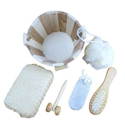 Masseur corporel ensemble bain à fûts cinq pièces avec pierre ponce Masseur facial shampooing peigne éponge de toilette et pouf de douche