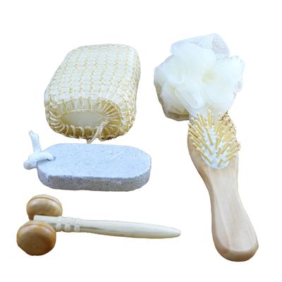 Masseur corporel ensemble bain à fûts cinq pièces avec pierre ponce Masseur facial shampooing peigne éponge de toilette et pouf de douche