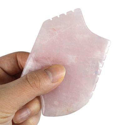 2024 Outil de massage au quartz rose Gua Sha avec dents peau cristalline naturelle beauté masseur de visage anti-âge logo rose