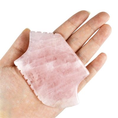 2024 Outil de massage au quartz rose Gua Sha avec dents peau cristalline naturelle beauté masseur de visage anti-âge logo rose