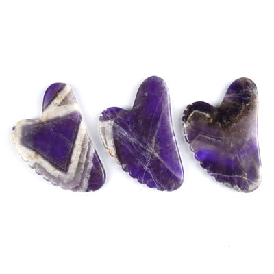 2024 Les outils de massage les plus en vogue Forme de cœur Améthyste naturel Gua Sha avec des dents Logo personnalisé Guasha Body Self Skin Care