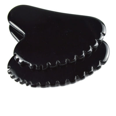 Outil de grattage à base d'obsidienne en forme de cœur naturel Gua Sha Massage Scraping Tool With Teeth Massage Facial Beauty Massager Skin Spa Tool pour les soins de la peau