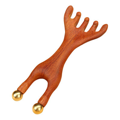 Coiffure en cuivre en forme de corne de cerf rouge Scalpe Méridien Massageur Tête Gua Sha Peigne de massage pour contourner et soulever les traits du visage
