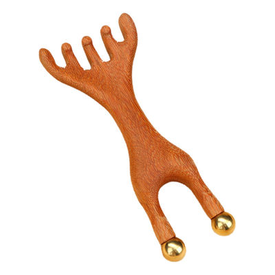 Coiffure en cuivre en forme de corne de cerf rouge Scalpe Méridien Massageur Tête Gua Sha Peigne de massage pour contourner et soulever les traits du visage