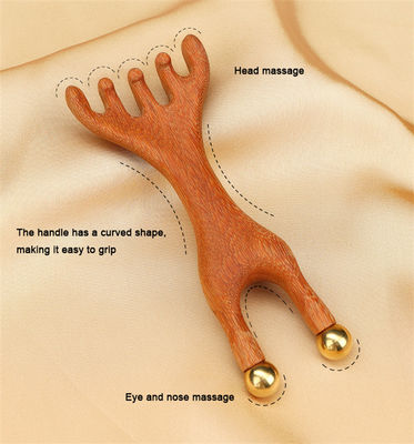 Coiffure en cuivre en forme de corne de cerf rouge Scalpe Méridien Massageur Tête Gua Sha Peigne de massage pour contourner et soulever les traits du visage