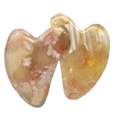 Cherry Blossom Agate Forme de cœur Gua Sha Board Massage de soins de la peau Outil de massage pour la physiothérapie infrarouge