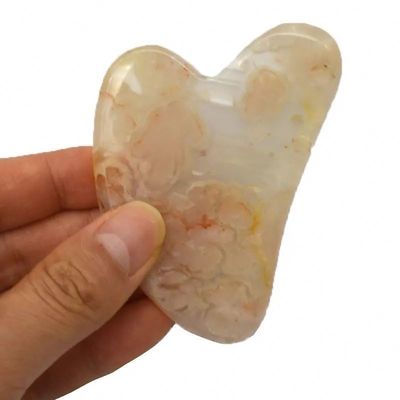 Cherry Blossom Agate Forme de cœur Gua Sha Board Massage de soins de la peau Outil de massage pour la physiothérapie infrarouge