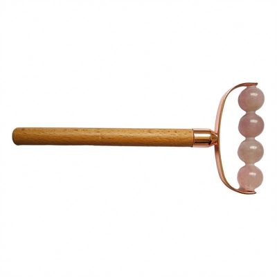 Masseur facial portable rose quartz à tête unique anti-rides rouleau de poignée en bois