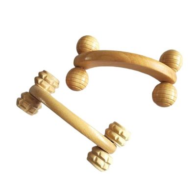 Charrette à rouleaux à quatre rouleaux de bois massif portatif avec poignée de massage musculaire et outil manuel de soins de santé du corps Guasha