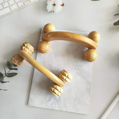 Charrette à rouleaux à quatre rouleaux de bois massif portatif avec poignée de massage musculaire et outil manuel de soins de santé du corps Guasha