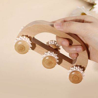 Chariot de massage à rouleaux en bois massif à six roues pour le ménage avec poignée manuelle Guasha Outil de soins de santé du corps Relax Beauty Massager Massage corporel