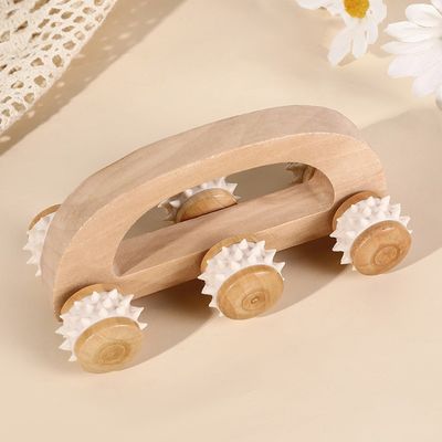 Chariot de massage à rouleaux en bois massif à six roues pour le ménage avec poignée manuelle Guasha Outil de soins de santé du corps Relax Beauty Massager Massage corporel