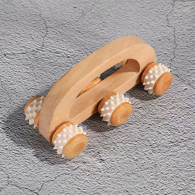 Chariot de massage à rouleaux en bois massif à six roues pour le ménage avec poignée manuelle Guasha Outil de soins de santé du corps Relax Beauty Massager Massage corporel