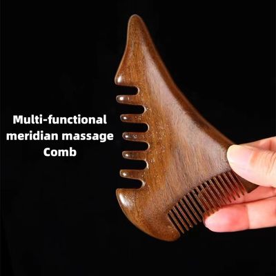 Coupe de cheveux brun en bois de santal naturel Peigne de massage du cuir chevelu en bois Outil de guasha pour la tête Le corps se détend Massageur de cheveux Soins de santé Beauté