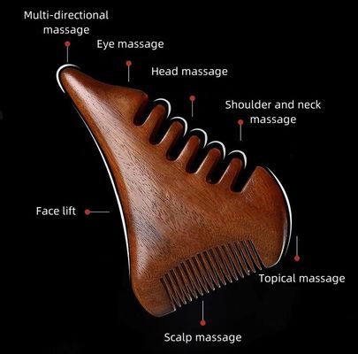 Coupe de cheveux brun en bois de santal naturel Peigne de massage du cuir chevelu en bois Outil de guasha pour la tête Le corps se détend Massageur de cheveux Soins de santé Beauté