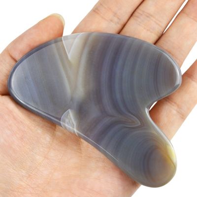 Outils de massage soins de la peau Guasha visage avec 100% véritable grise naturel Agate Facial Guasha Outil et gris Jade Gus Sha Stone masseur