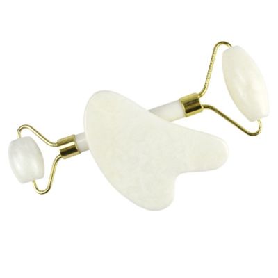 Massageur naturel de pierre de jade blanche Gua Sha Scraping Board Guasha Face Roller Gift Box Set Spa Massage Tools Soins de la peau Routine de beauté du visage