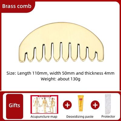 Équipement de massage de la tête en or en laiton pur Guasha Masseur facial naturel Peigne à dents larges pour la relaxation et la planche de rasage