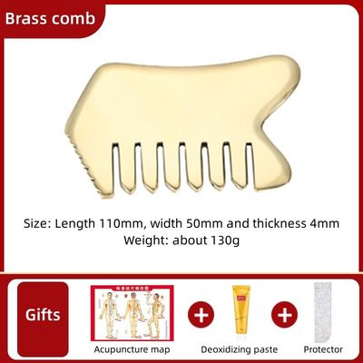 Équipement de massage de la tête en or en laiton pur Guasha Masseur facial naturel Peigne à dents larges pour la relaxation et la planche de rasage
