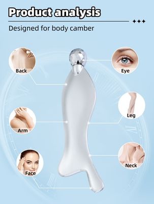 Logo personnalisé Disponible en forme de poisson Plaque de grattage en alliage de zinc mince minceur du visage rouleau des yeux en acier inoxydable outil de massage Guasha