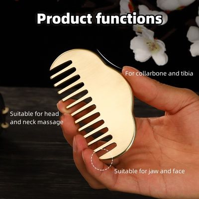 Dentée fine en or en laiton naturel Gua Sha Board Crayon de massage du cuir chevelu Guasha tête en pierre Massageur de cheveux Soins de santé Outil de beauté à la maison