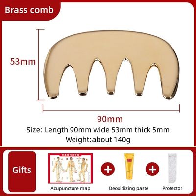 Cinq dents en laiton naturel Gua Sha planche de massage du corps peigne du cuir chevelu Guasha outil tête masseur de cheveux soins de santé salon de beauté maison