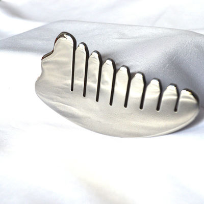 Corne d'argent en forme d'acier inoxydable Gua Sha cuir chevelu Peigne de massage Guasha tête de pierre Massageur de cheveux Salon de beauté