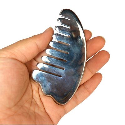 Corne d'argent en forme d'acier inoxydable Gua Sha cuir chevelu Peigne de massage Guasha tête de pierre Massageur de cheveux Salon de beauté