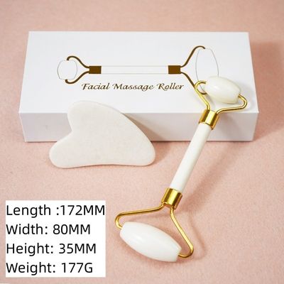 Logo personnalisé Disponibled White Jade Roller et Guasha Set pour le massage facial Gua Sha avec boîte cadeau pour les muscles du corps