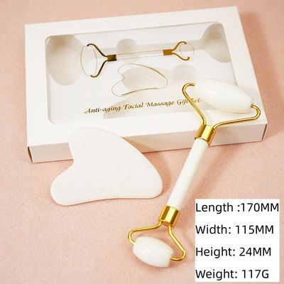 Logo personnalisé Disponibled White Jade Roller et Guasha Set pour le massage facial Gua Sha avec boîte cadeau pour les muscles du corps