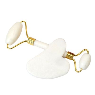Logo personnalisé Disponibled White Jade Roller et Guasha Set pour le massage facial Gua Sha avec boîte cadeau pour les muscles du corps