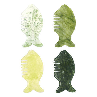 Équipement de massage de la tête 2024 Produit Xiuyan Jade Comb Guasha Jade Stone Scraping Tableau de massage en vert et jaune