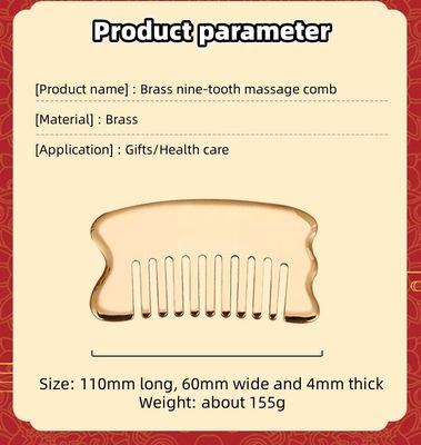 Outil de massage de la tête pour le massage des muscles Outil de massage du cuir chevelu personnalisé Outil de massage du cuir chevelu Carré Brass Gua Sha Comb Metal Copper Gua Sha Comb