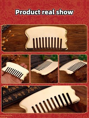 Outil de massage de la tête pour le massage des muscles Outil de massage du cuir chevelu personnalisé Outil de massage du cuir chevelu Carré Brass Gua Sha Comb Metal Copper Gua Sha Comb