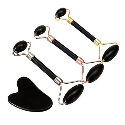 Massage musculaire personnalisé Black Bian Stone Gua Sha Scraping Board Guasha Face Roller Boîte à cadeaux pour les soins de la peau
