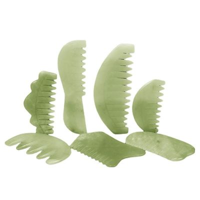Thérapie d'acupuncture et massage du cuir chevelu Peigne naturel de cheveux en jade avec outils Xiuyan Jade Gua Sha