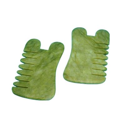 Naturel vert Xiuyan Jade Gua Sha Peigne de massage du cuir chevelu Peigne de massage de tête en pierre Guasha pour les soins de santé des cheveux Salon de beauté