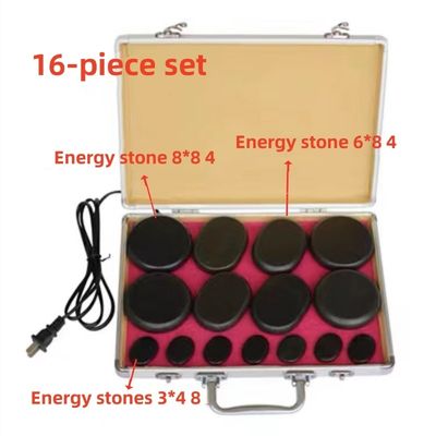 Logo personnalisé Disponibled Spa Massage à la pierre chaude Essentiel avec 18 piles de pierres énergétiques de basalte et boîte de chauffage en aluminium