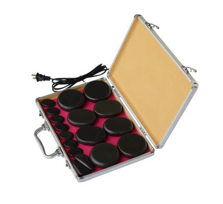 Boîte de jeu de pierre d'énergie noire Thermostatique automatique Compresseur à chaud Massage Spa chauffage volcanique Relax Guasha Outils 16/18/20/22/28 pièces