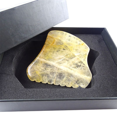 Équipement de massage corporel avec une planche à gratter jaune de citrine Gua Sha et une pierre jaune de cristal de Guasha