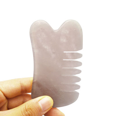 Fabrication artisanale à la main en rose naturel au quartz Gua Sha rasage de massage peigne de cheveux Guashsa pour les têtes Mode de massage n ° abkgs-030