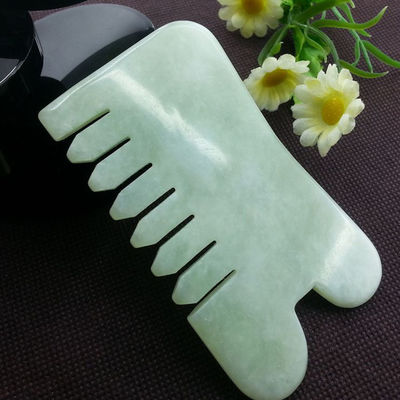 Peigne à cheveux portatif Abarke pierre de jade naturelle Gua Sha Massage du visage Peigne à cheveux avec six dents Massageur de tête
