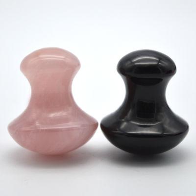 Kit de massage en pierre précieuse naturelle 35*40mm Artisanal Rose Quartz et Black Obsidian Champignons en forme de pierres pour la guérison
